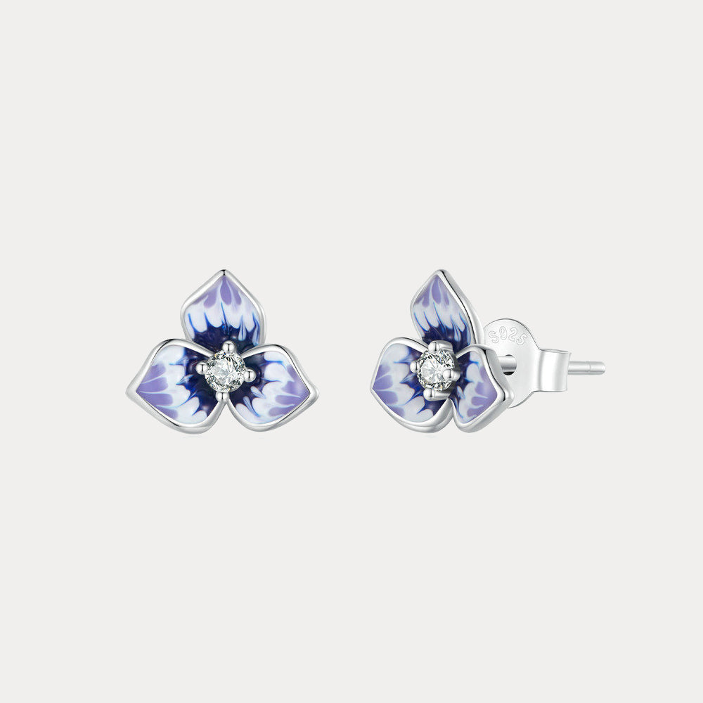 Silver Pansy Stud Earrings