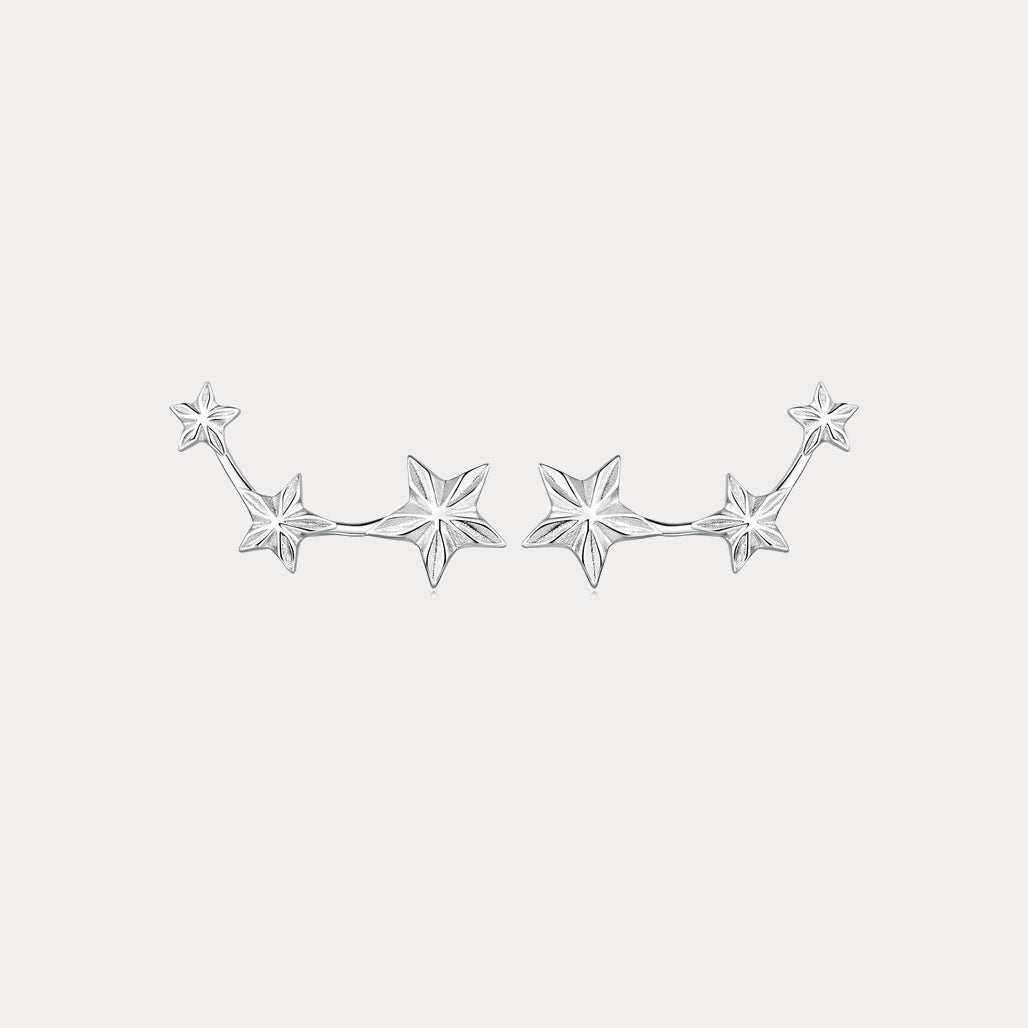 Silver Three Stars Stud Earrings