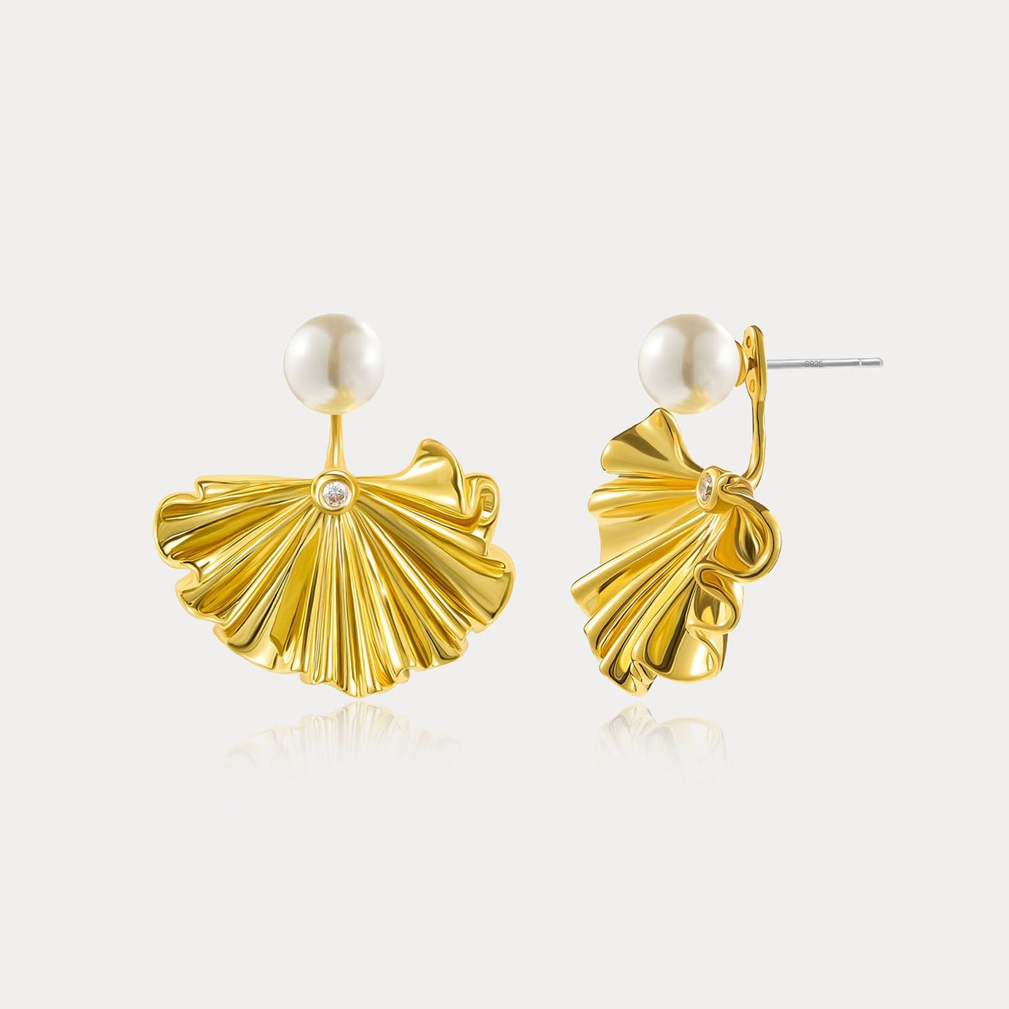 Ginkgo leaf Pearl Earrings