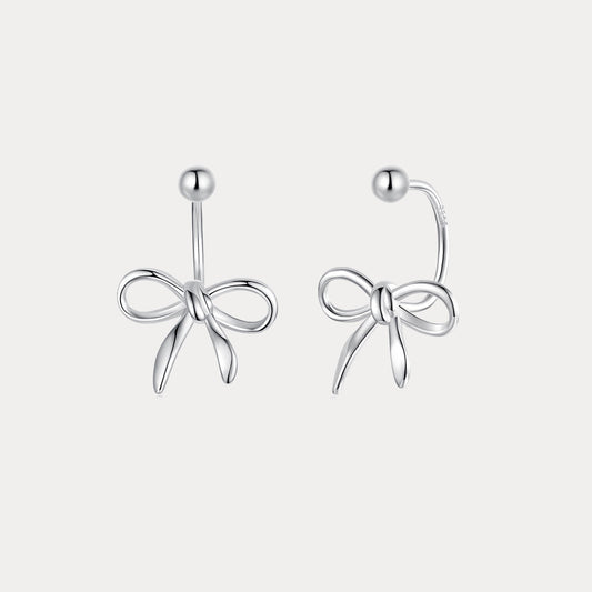 Silver Bow Hook Earrings