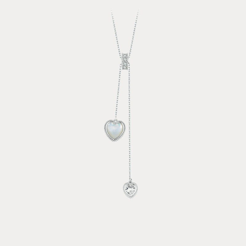 Silver Heart Mother of Pearl Y Necklace