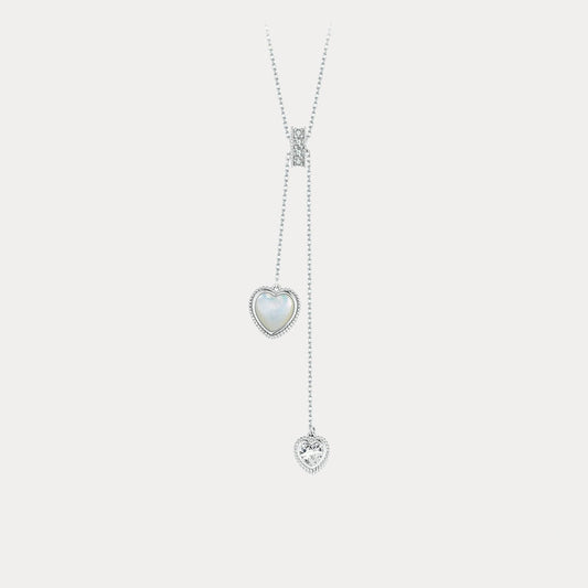 Silver Heart Mother of Pearl Y Necklace