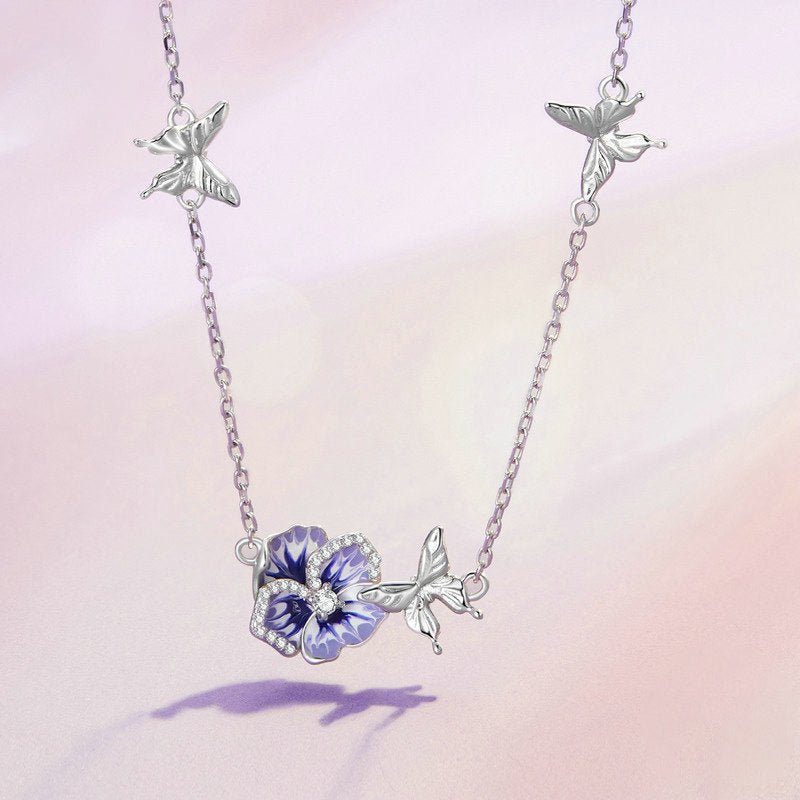 Silver Pansy Necklace
