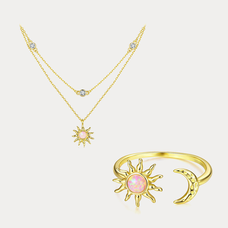 Opal Sun & Moon Layering Necklace