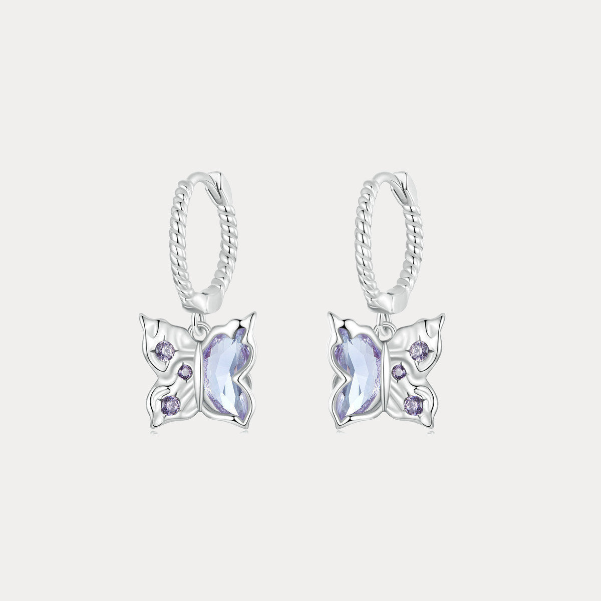 Silver Purple Butterfly Earrings