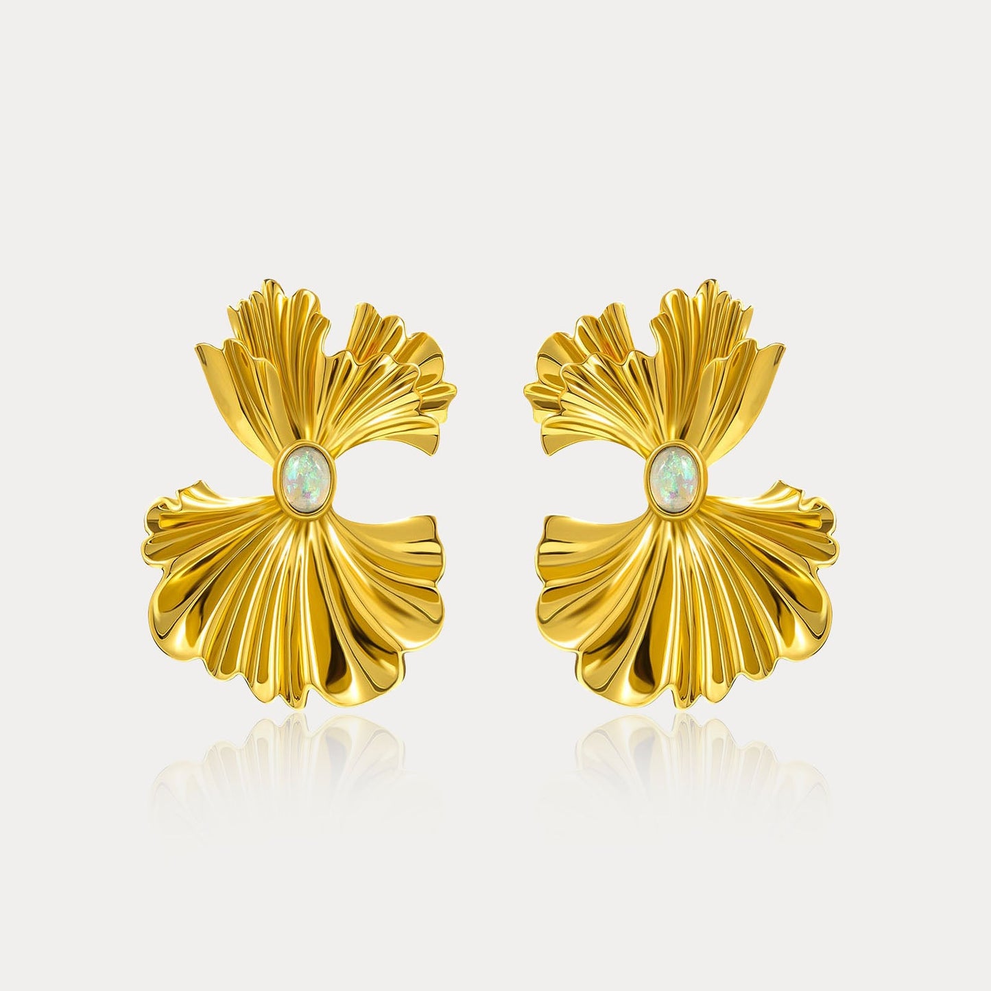 Ginkgo leaf Opal Earrings