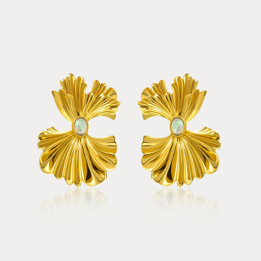 Ginkgo leaf Opal Earrings