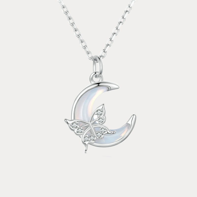 Silver Moon Butterfly Necklace