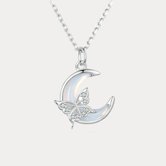 Silver Moon Butterfly Necklace