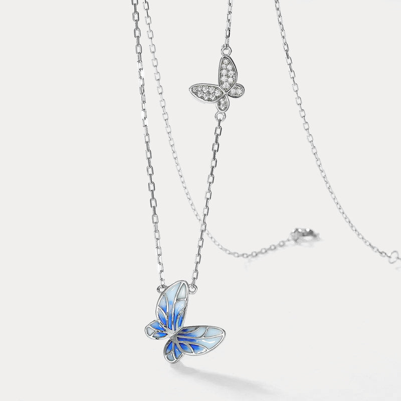 Azure Butterfly Silver Necklace