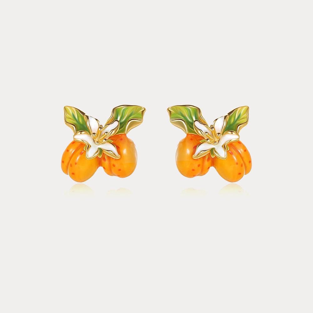 Golden Plum Flower Stud Earrings