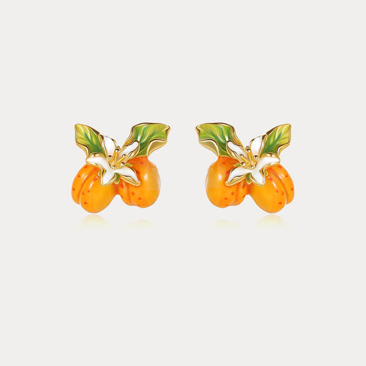 Golden Plum Flower Stud Earrings
