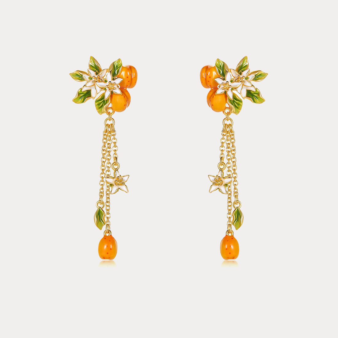 Golden Plum Flower Drop Earrings