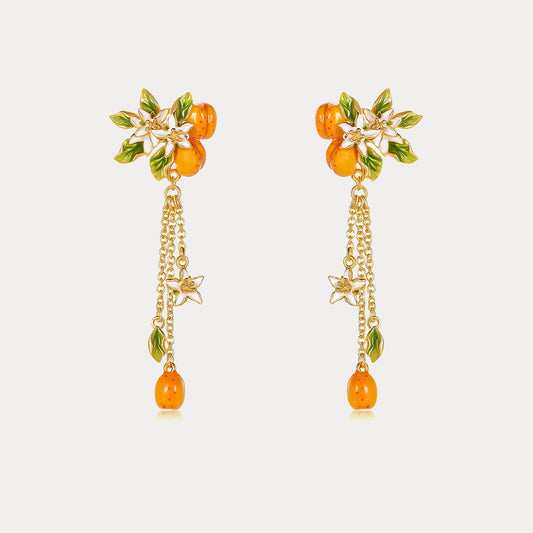Golden Plum Flower Drop Earrings