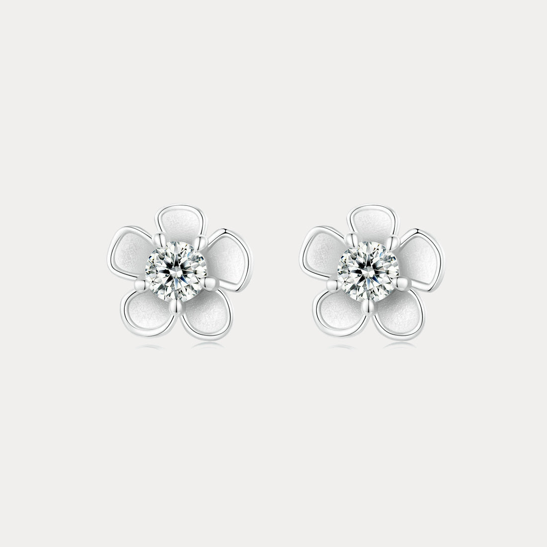 Silver Moissanite Flower Stud Earrings