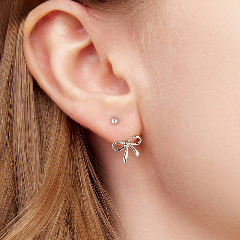 Silver Bow Hook Earrings