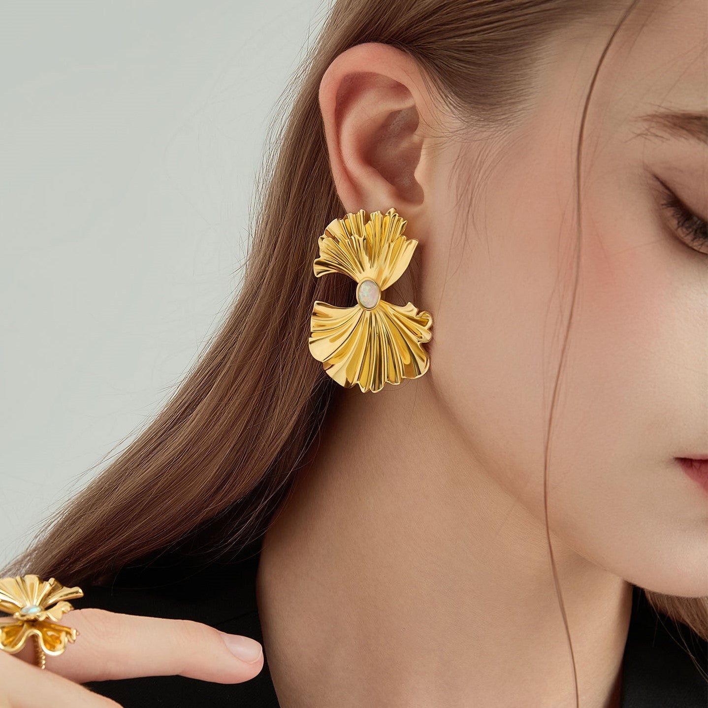 Ginkgo leaf Opal Earrings