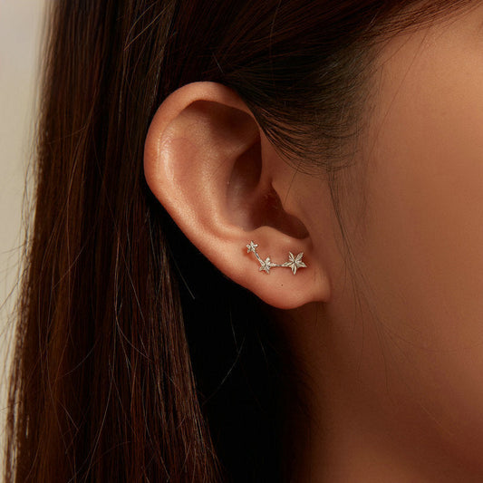 Silver Three Stars Stud Earrings