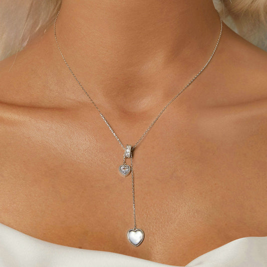 Silver Heart Mother of Pearl Y Necklace