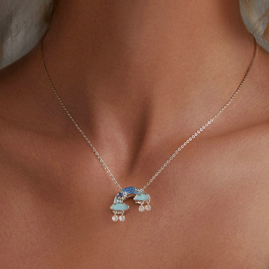 Silver Snowflake Rainbow Necklace