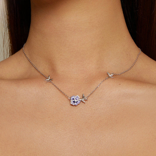 Silver Pansy Necklace