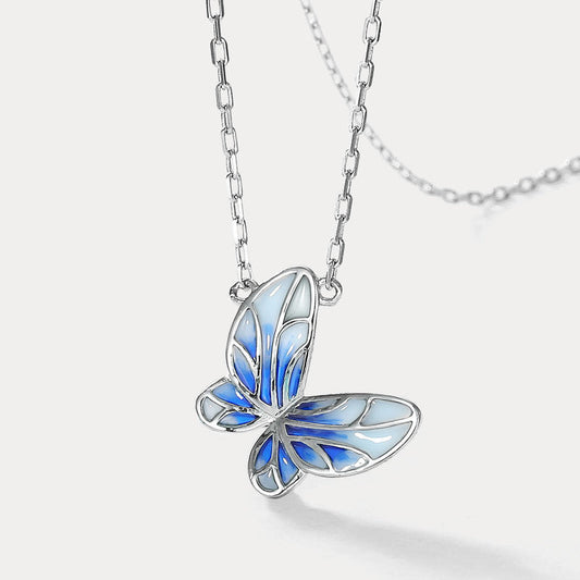 Azure Butterfly Silver Necklace