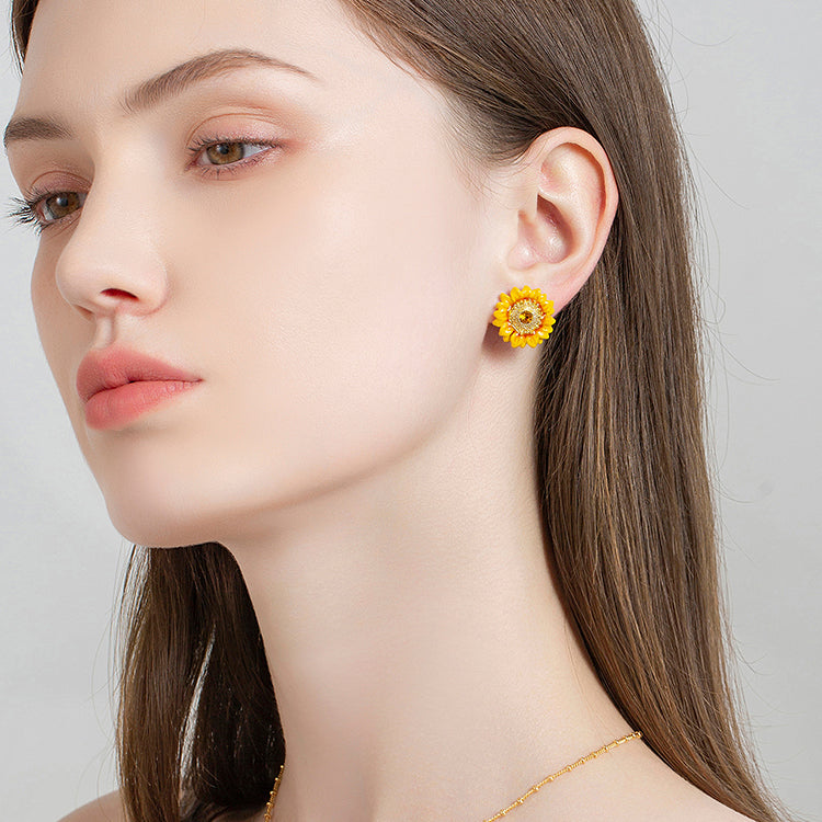 Sunflower & Bee Stud Earrings