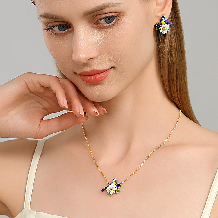 Blue Tit Gem Stud Earrings