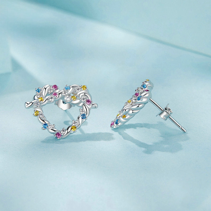 Colorful Twisted Heart Stud Earrings