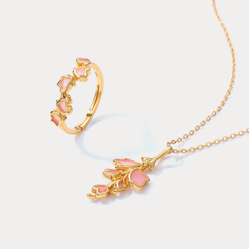 Pink Enamel Sakura Necklace