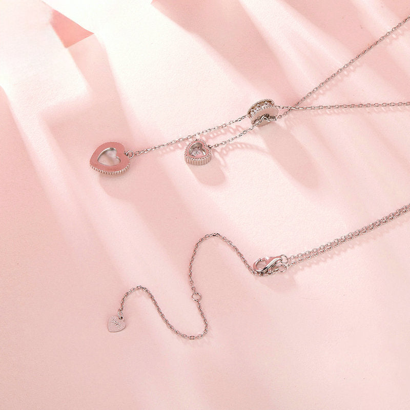 Silver Heart Mother of Pearl Y Necklace