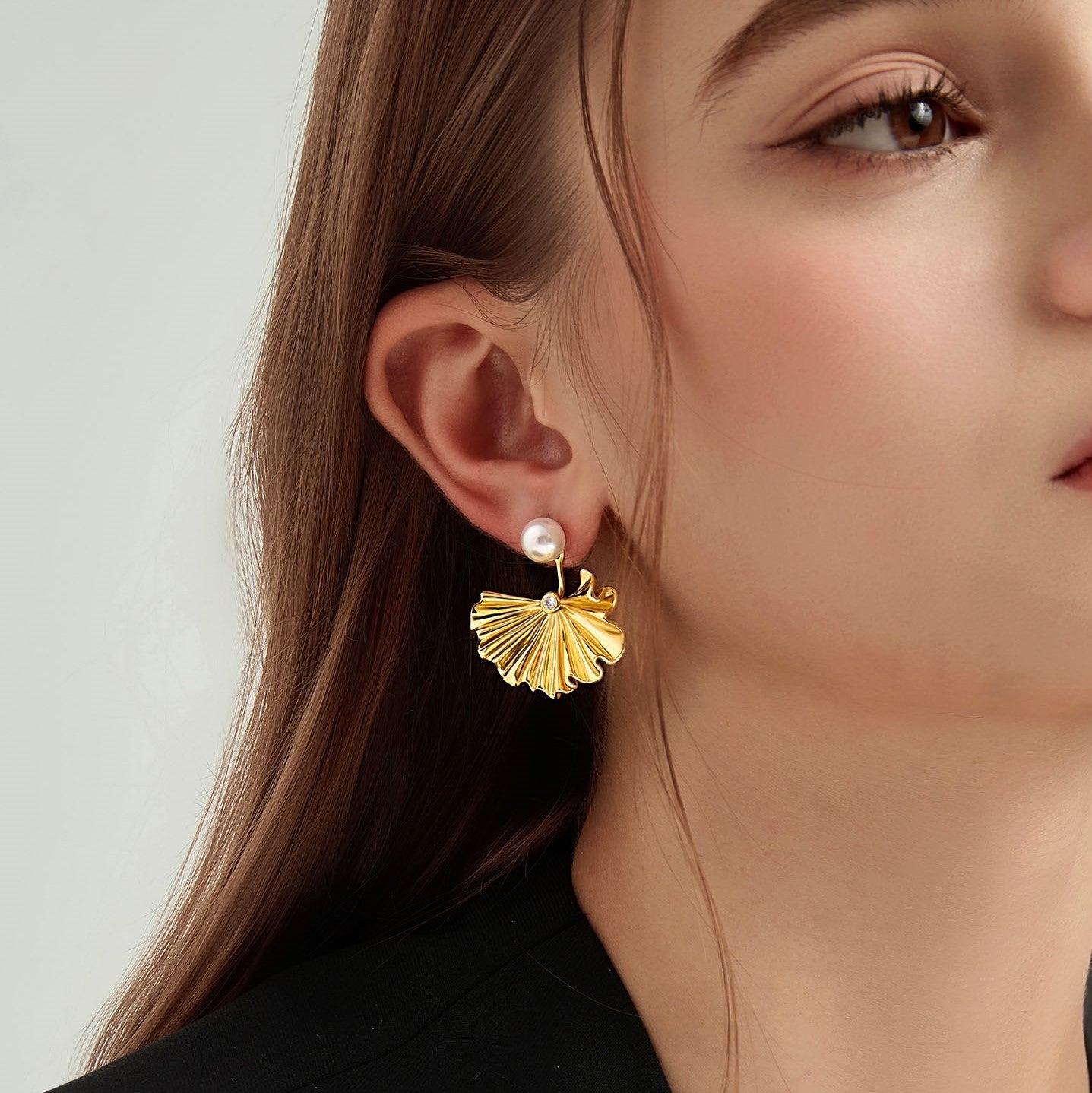Ginkgo leaf Pearl Earrings