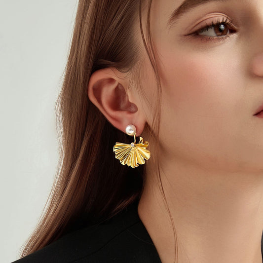 Ginkgo leaf Pearl Earrings