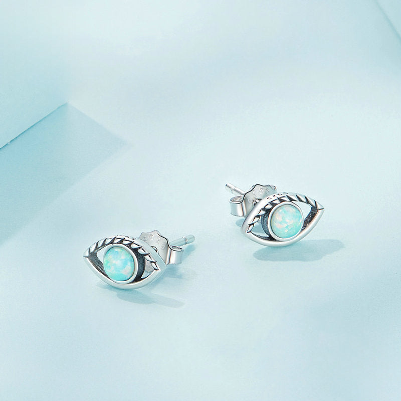 Evil Eye Opal Stud Earrings