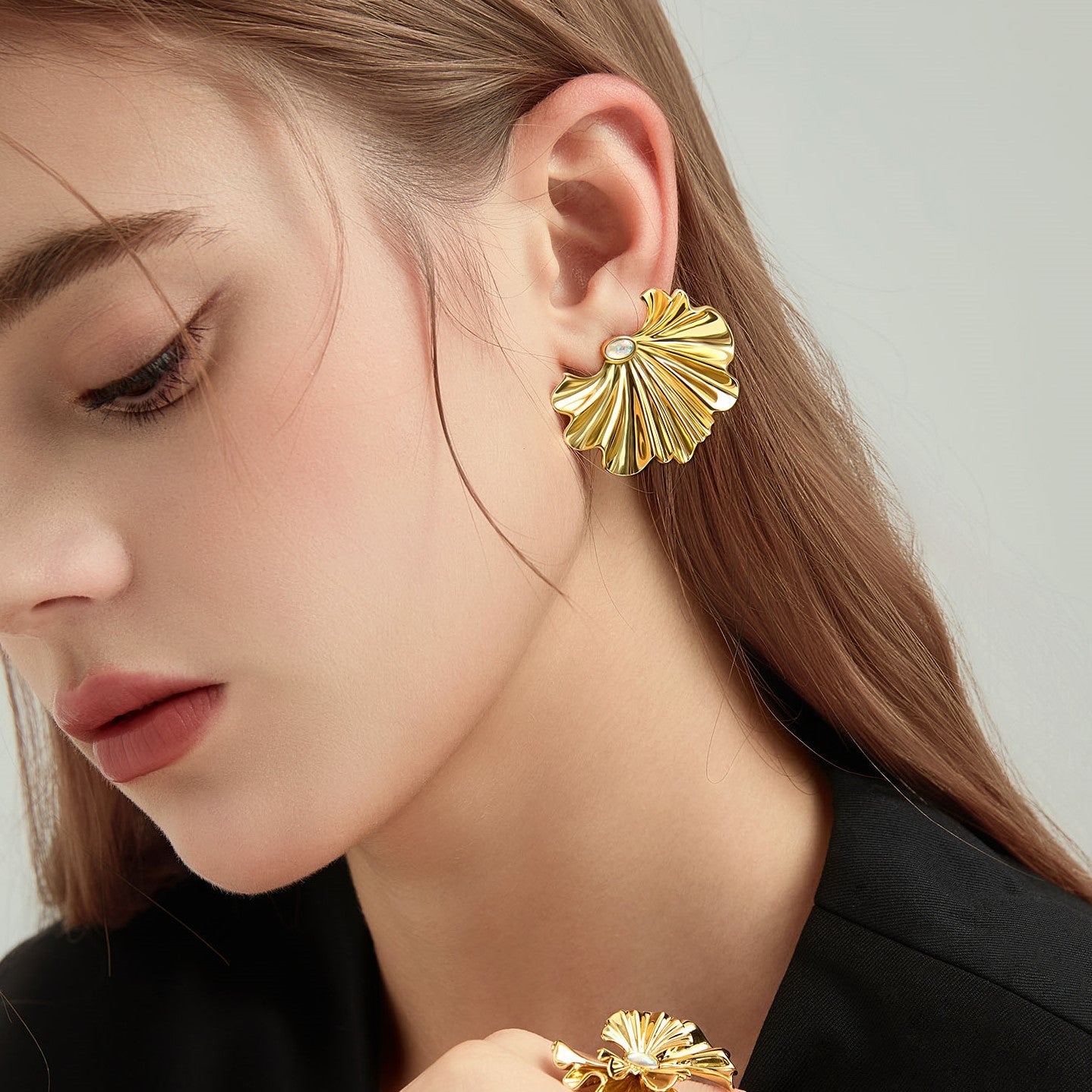 Ginkgo leaf Opal Stud Earrings