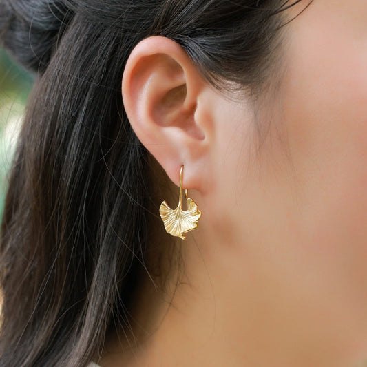 Gold Ginkgo Leaf Earrings