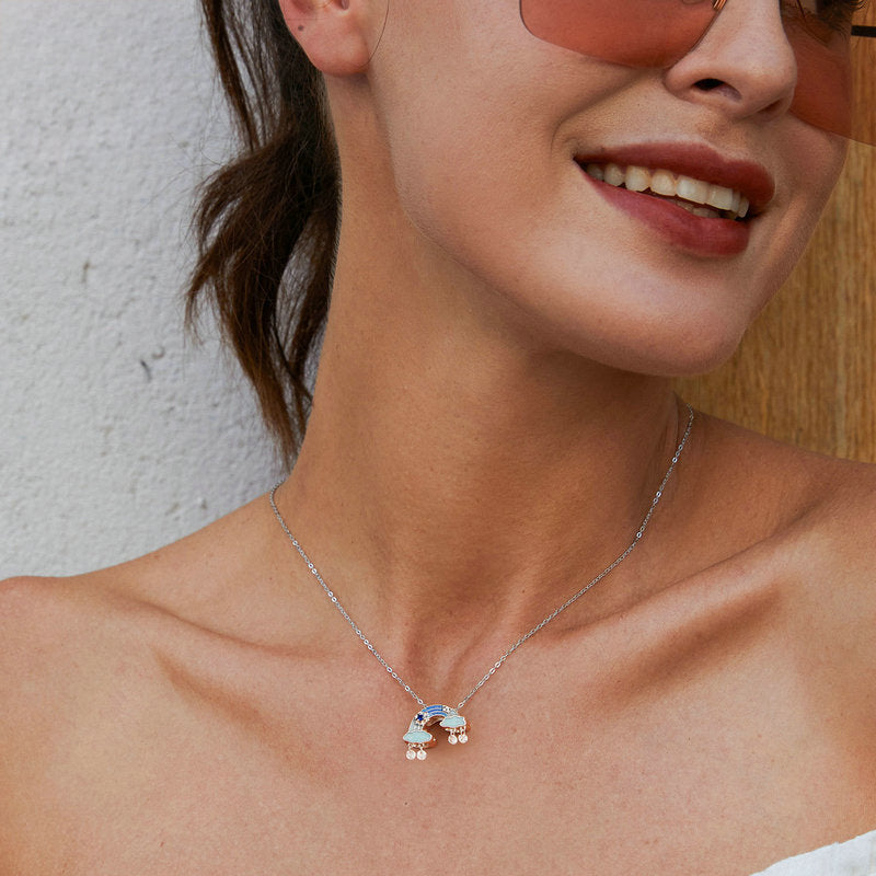 Silver Snowflake Rainbow Necklace