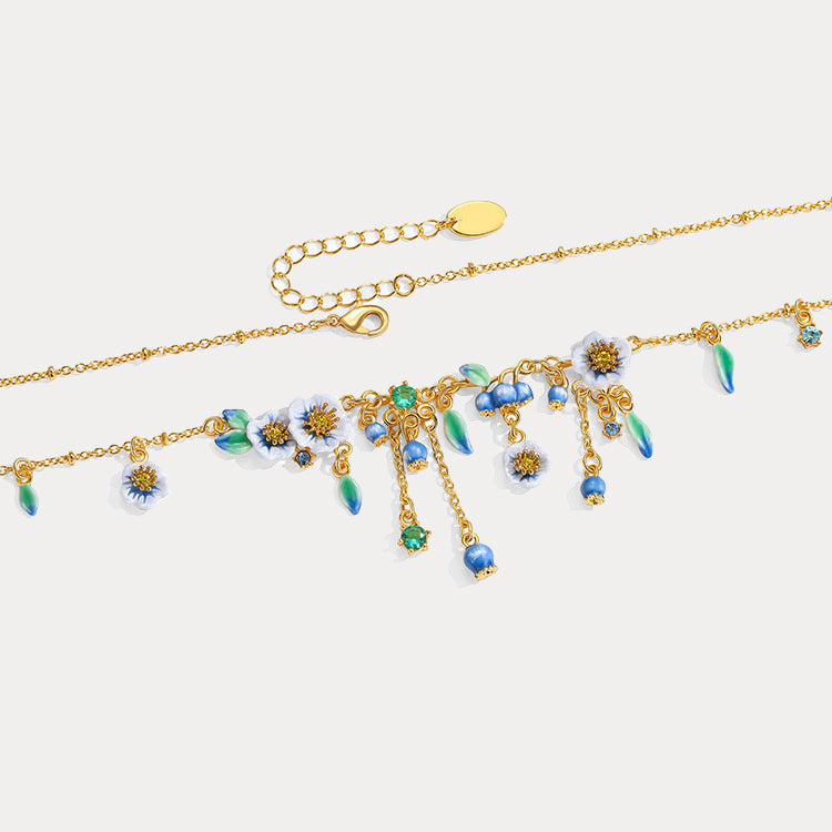 Blueberry Flower Charm Necklace