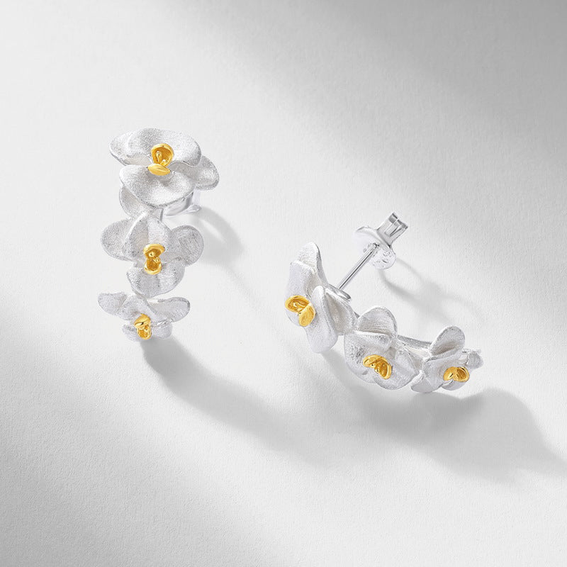 Silver Orchid Drop Earrings