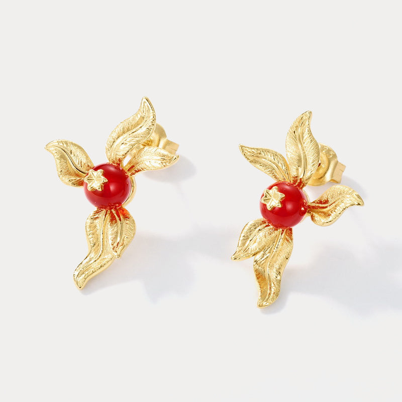 Golden Flower Agate Earrings