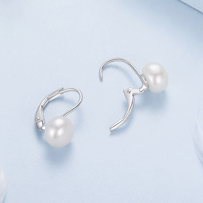 Silver Pearl Hoop Earrings