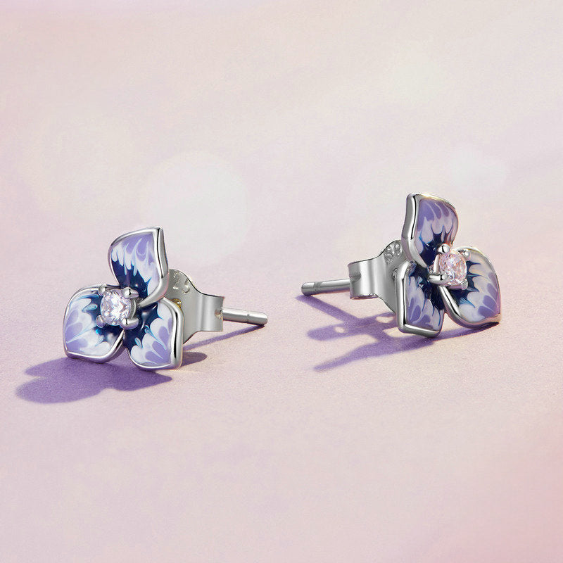 Silver Pansy Stud Earrings
