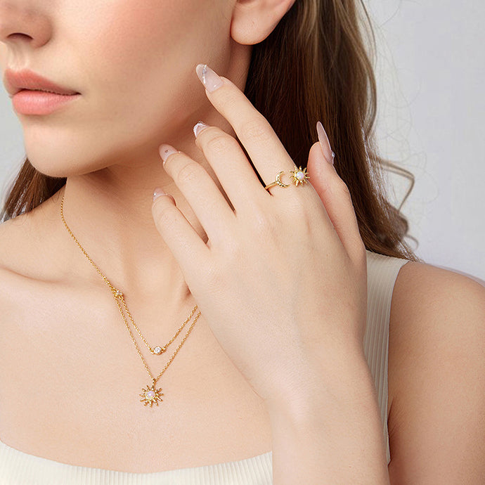 Opal Sun & Moon Layering Necklace
