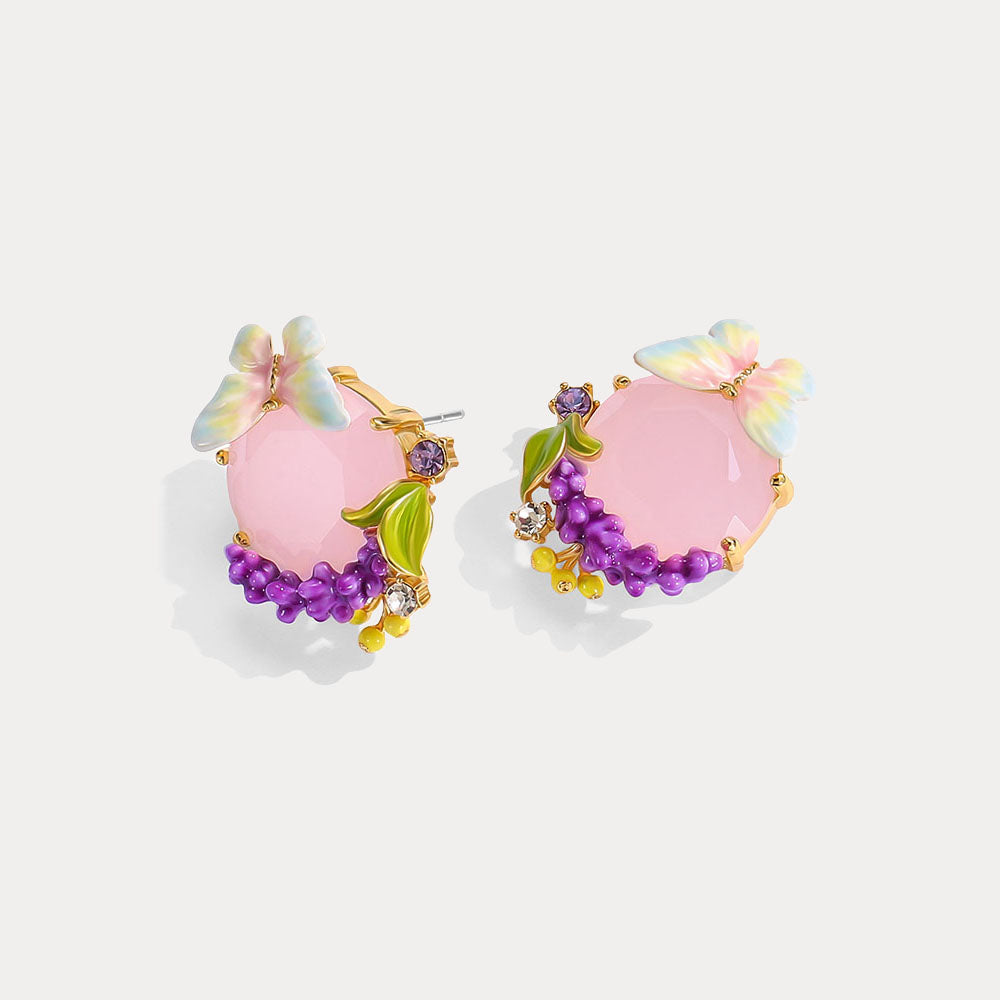 Pink Crystal Lavender Butterfly Earrings