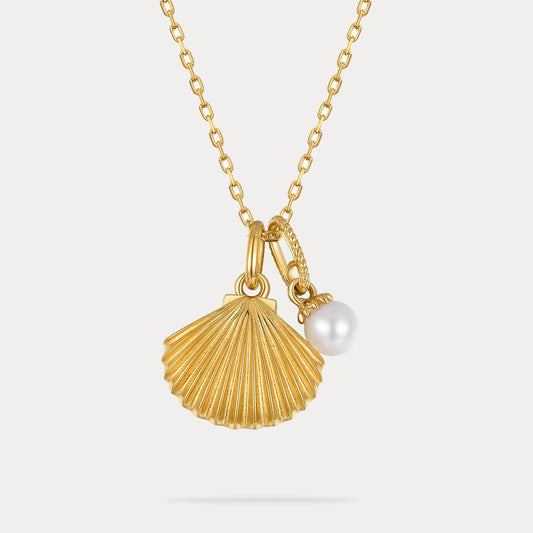 Pearl and Gold Shell Pendant Necklace
