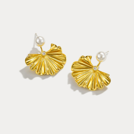 Ginkgo leaf Pearl Earrings