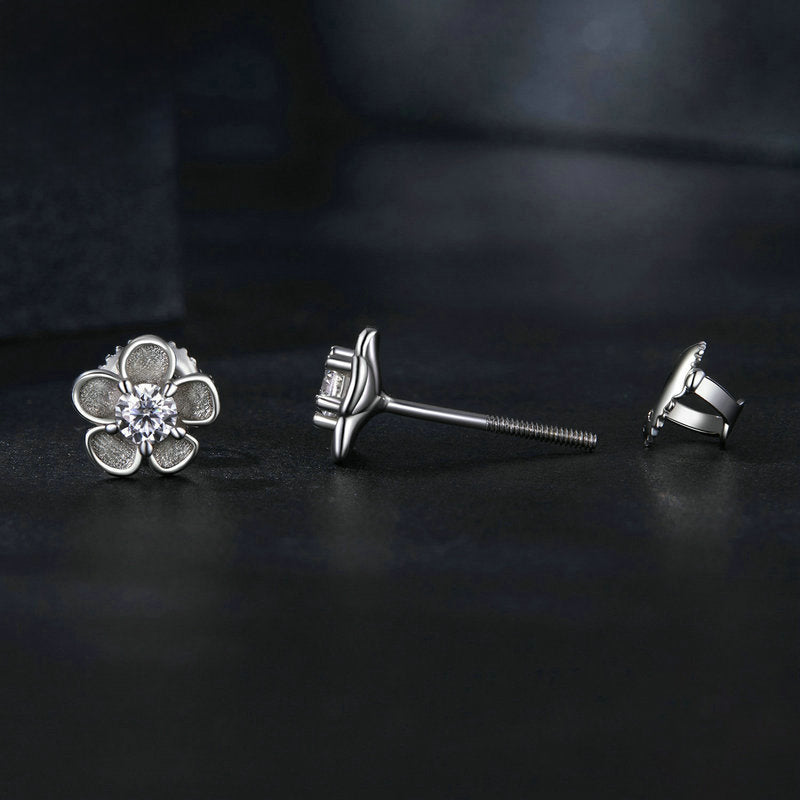 Silver Moissanite Flower Stud Earrings
