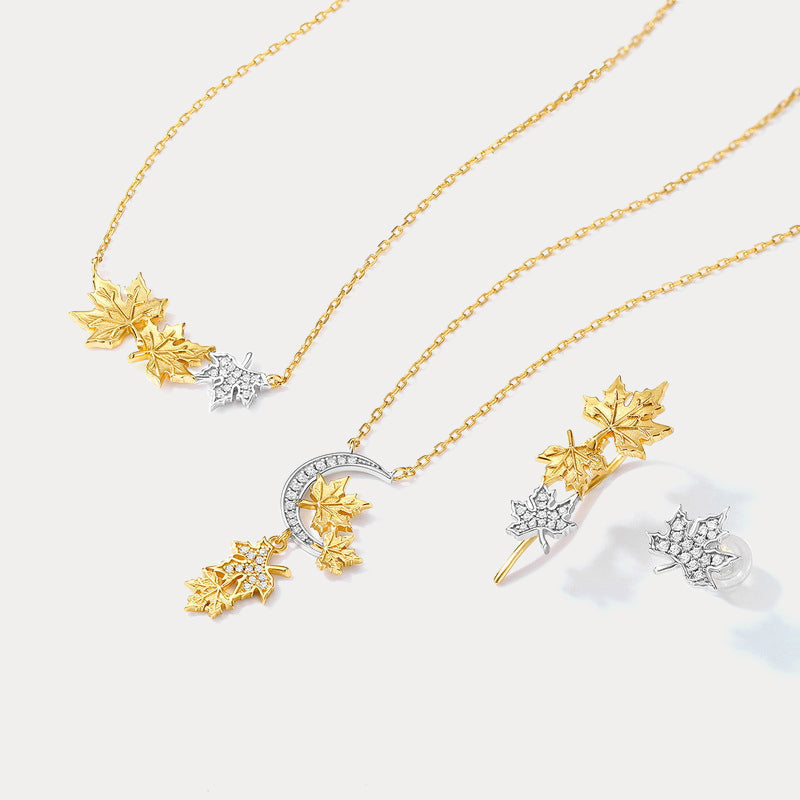 Maple Leaves Moon Necklace
