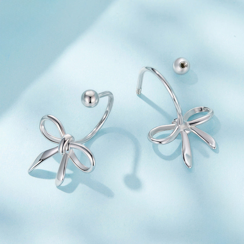 Silver Bow Hook Earrings