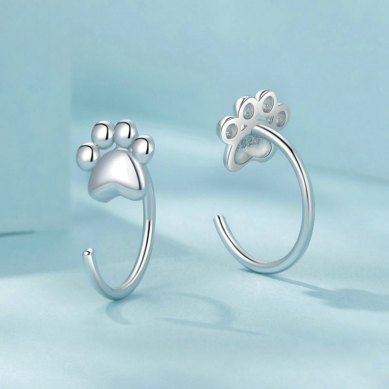 Silver Cat Paw Earrings